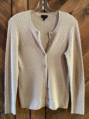 Beige TALBOTS Pima Cotton Mini Cable Cardigan Sweater